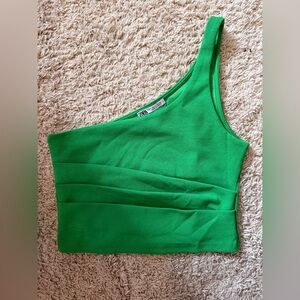 Zara One-Shoulder Green Crop Top